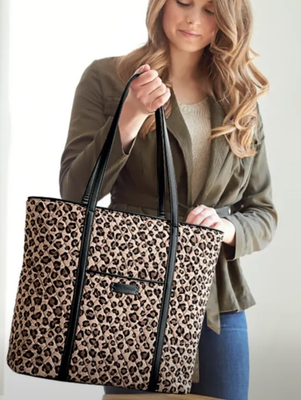 Vera Bradley Quilted Retired 'Leopard Chic' Tote Bag With Black Trim.